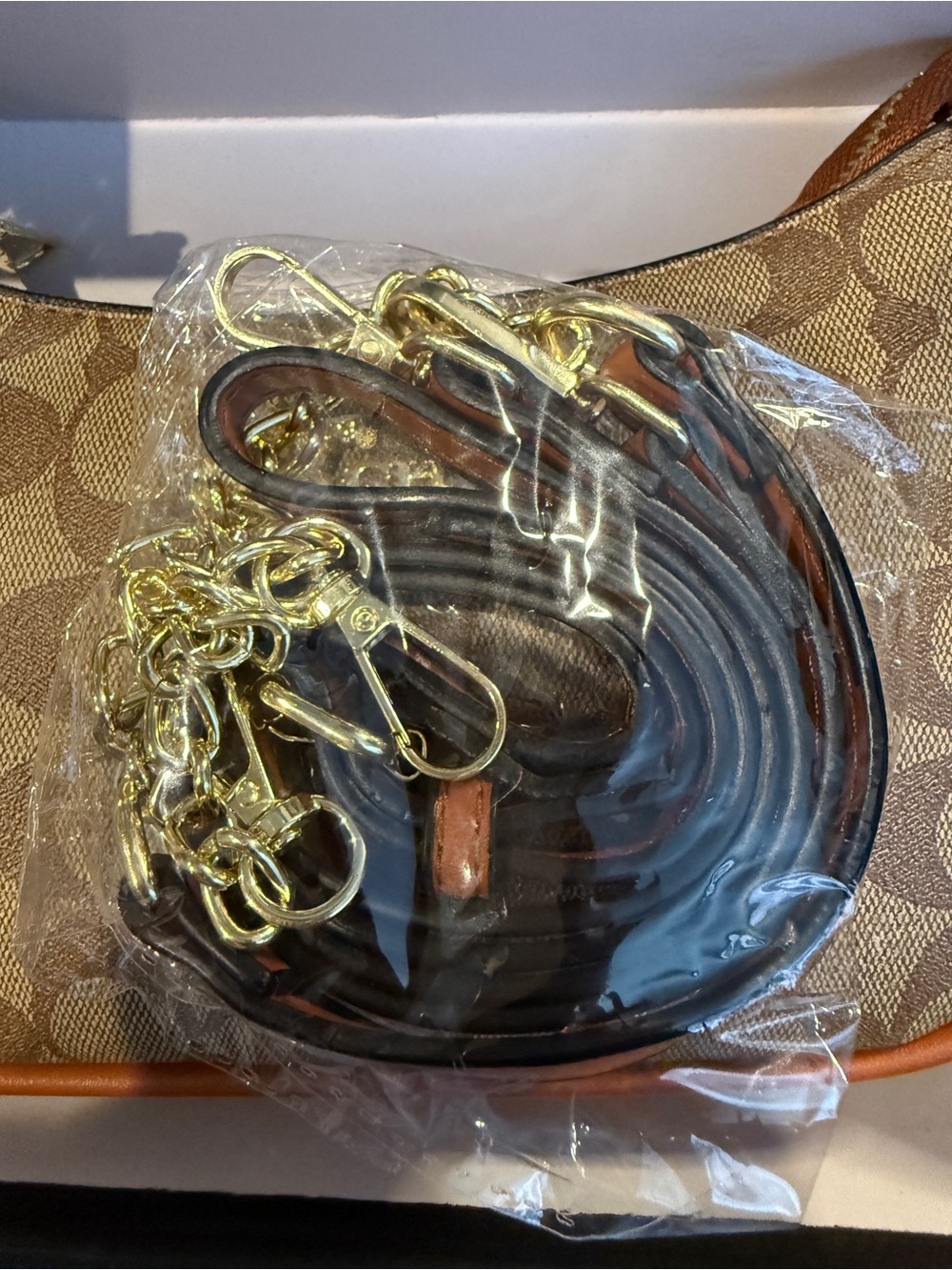 Coach Signature Canvas Shoulder Bag in Tan and Brown - Picture 3 of 3